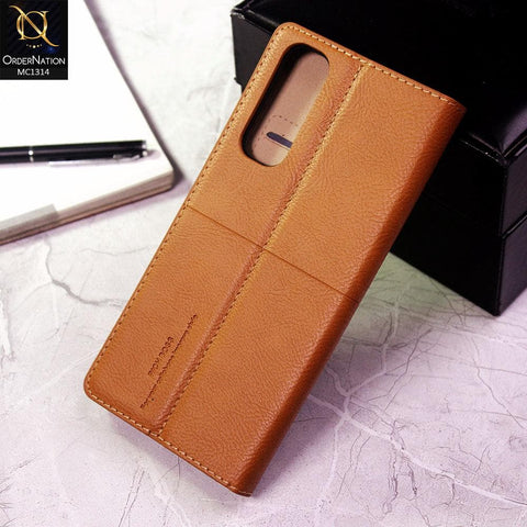 Oppo Reno 4 Pro Cover - Light Brown - Rich Boss Flip Book Soft Leather Texture Case
