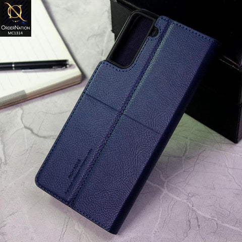 Samsung Galaxy S21 5G Cover - Blue - Rich Boss Flip Book Soft Leather Texture Case