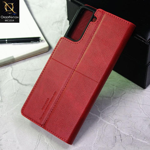 Samsung Galaxy S21 5G Cover - Red - Rich Boss Flip Book Soft Leather Texture Case