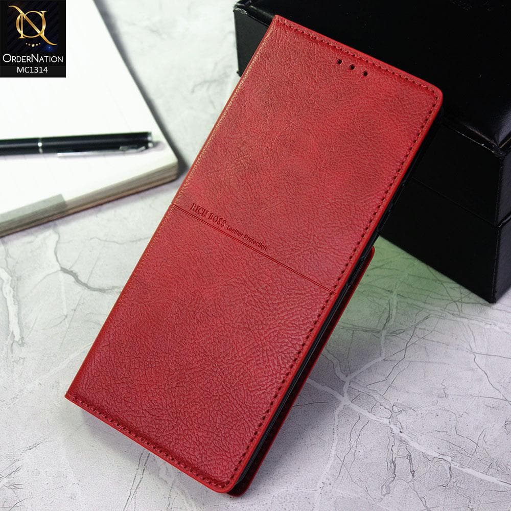 Samsung Galaxy S21 5G Cover - Red - Rich Boss Flip Book Soft Leather Texture Case