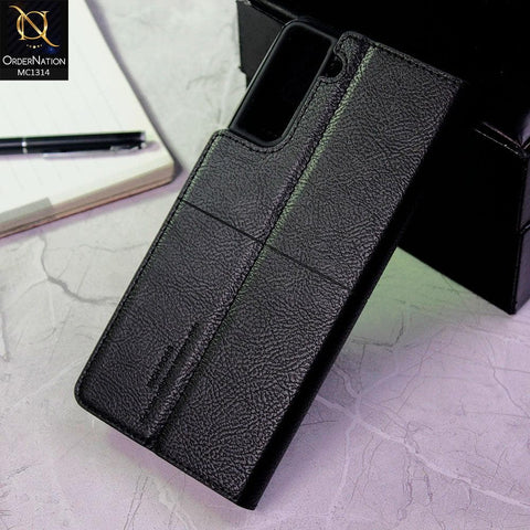 Samsung Galaxy S21 Plus 5G Cover - Black - Rich Boss Flip Book Soft Leather Texture Case