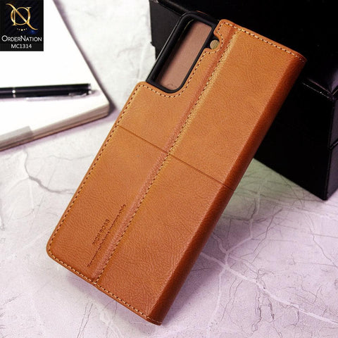 Samsung Galaxy S21 Plus 5G Cover - Light Brown - Rich Boss Flip Book Soft Leather Texture Case