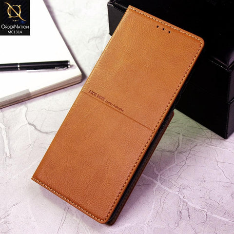 Samsung Galaxy S21 Plus 5G Cover - Light Brown - Rich Boss Flip Book Soft Leather Texture Case