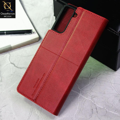 Samsung Galaxy S21 Plus 5G Cover - Red - Rich Boss Flip Book Soft Leather Texture Case
