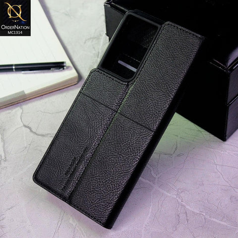 Samsung Galaxy S21 Ultra 5G Cover - Black - Rich Boss Flip Book Soft Leather Texture Case