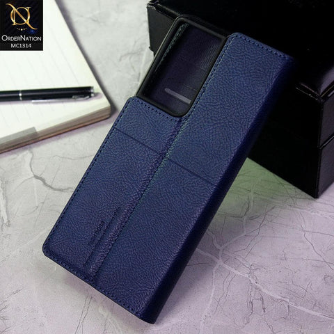 Samsung Galaxy S21 Ultra 5G Cover - Blue - Rich Boss Flip Book Soft Leather Texture Case