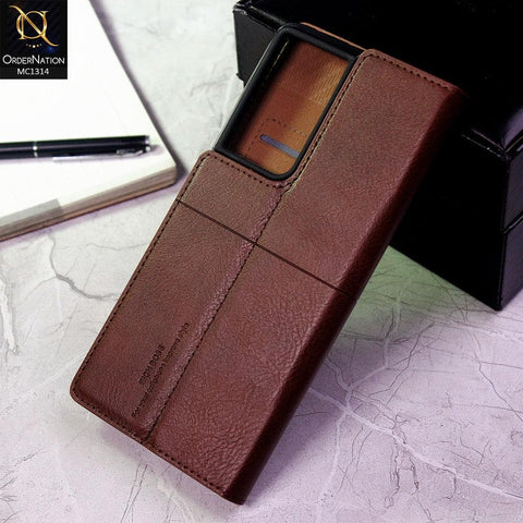Samsung Galaxy S21 Ultra 5G Cover - Dark Brown - Rich Boss Flip Book Soft Leather Texture Case