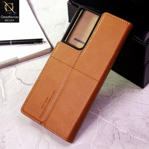 Samsung Galaxy S21 Ultra 5G Cover - Light Brown - Rich Boss Flip Book Soft Leather Texture Case