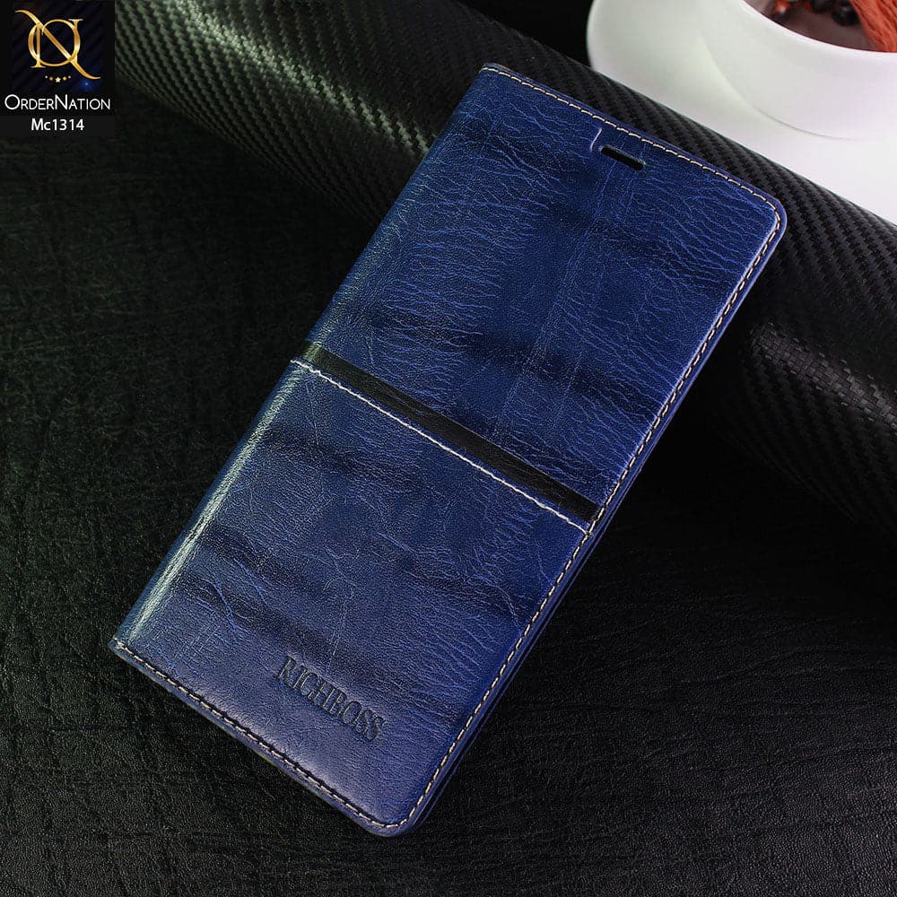 Samsung Galaxy S9 Plus Cover - Blue - V2 - Rich Boss Flip Book Soft Leather Texture Case