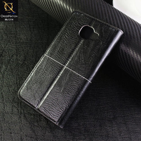 Samsung Galaxy C5 - Black - Rich Boss Flip Book Soft Black Leather Texture Case