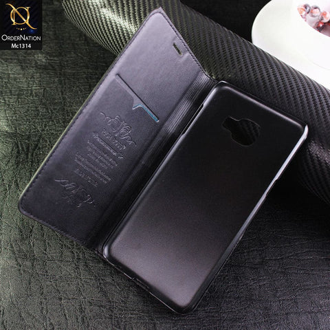 Samsung Galaxy C5 - Black - Rich Boss Flip Book Soft Black Leather Texture Case