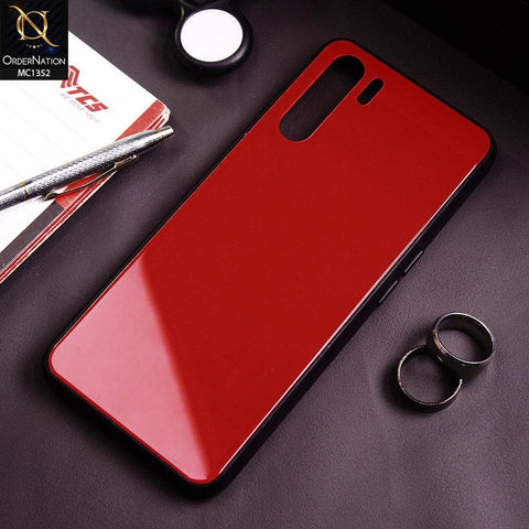 Oppo F15 Cover - Red - Color Tempered Glass Soft Border Case