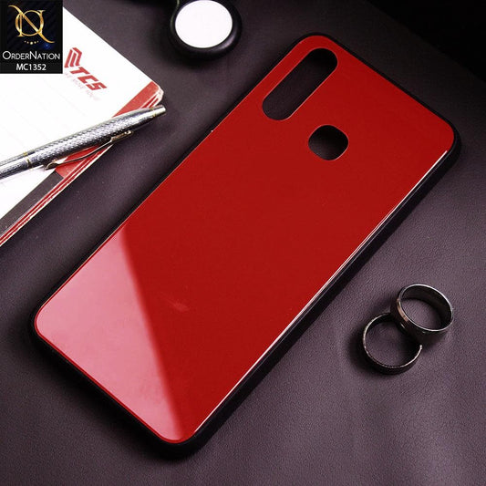Vivo Y19 Cover - Red - Color Tempered Glass Soft Border Case