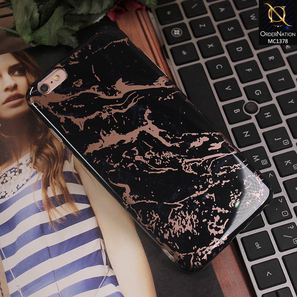 Luxury HQ Rose Chrome Plating Black Marble Soft Case For iPhone 6 Plus