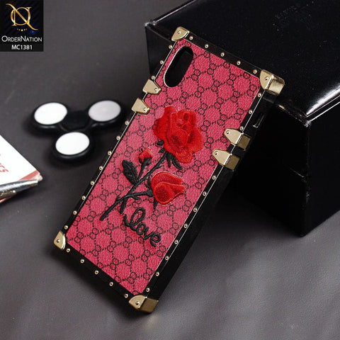 iPhone XS / X - Red - Luxury Eye Trunk Embroidery Flower Soft Case
