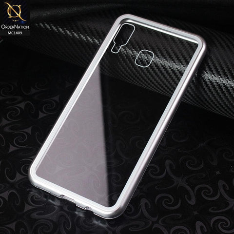 Luxury HQ Magnetic Back Glass Case For Samsung Galaxy A30 - No Glass On Screen Side - Silver