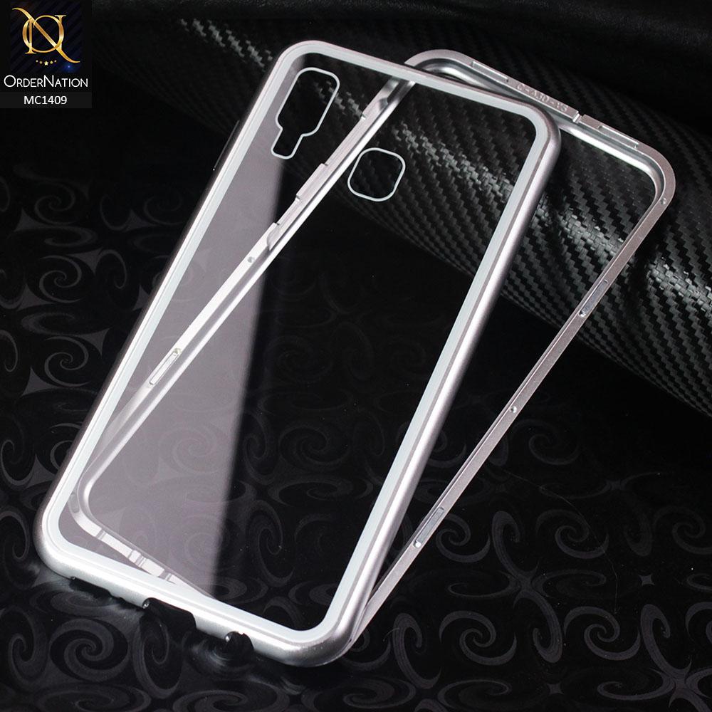 Luxury HQ Magnetic Back Glass Case For Samsung Galaxy A30 - No Glass On Screen Side - Silver