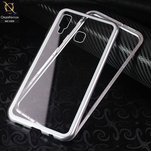 Luxury HQ Magnetic Back Glass Case For Samsung Galaxy A30 - No Glass On Screen Side - Silver
