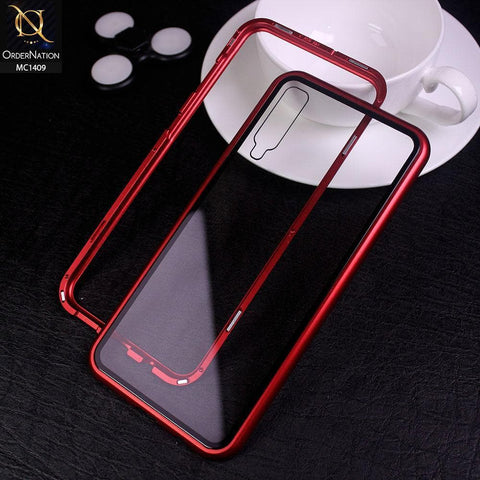 Samsung Galaxy A30s Cover - Red - Luxury HQ Magnetic Back Glass Case - No Glass on Screen Side