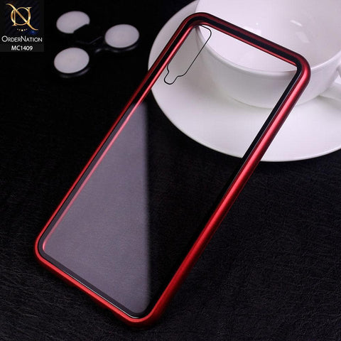 Samsung Galaxy A30s Cover - Red - Luxury HQ Magnetic Back Glass Case - No Glass on Screen Side