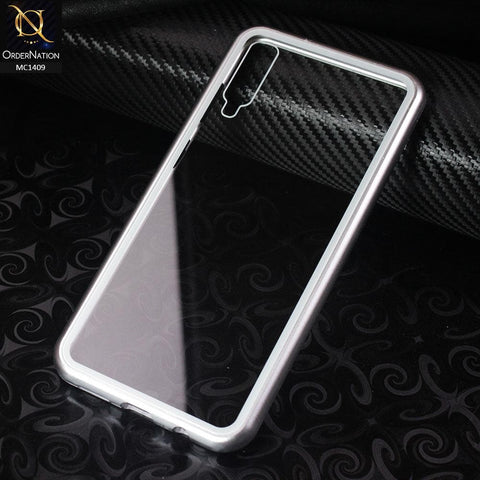 Samsung Galaxy A50s Cover - Silver - Luxury HQ Magnetic Back Glass Case - No Glass On Screen Side