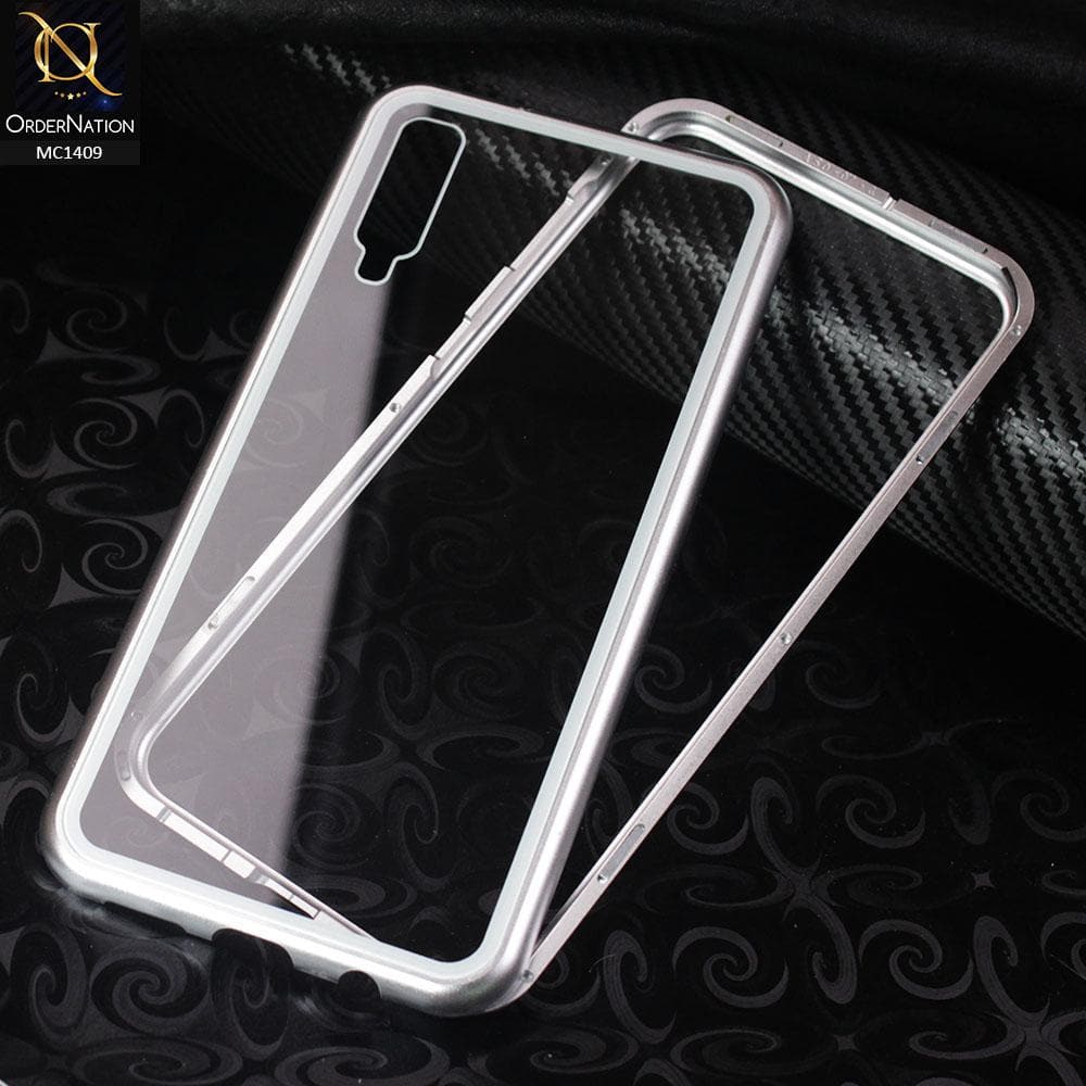 Samsung Galaxy A50s Cover - Silver - Luxury HQ Magnetic Back Glass Case - No Glass On Screen Side