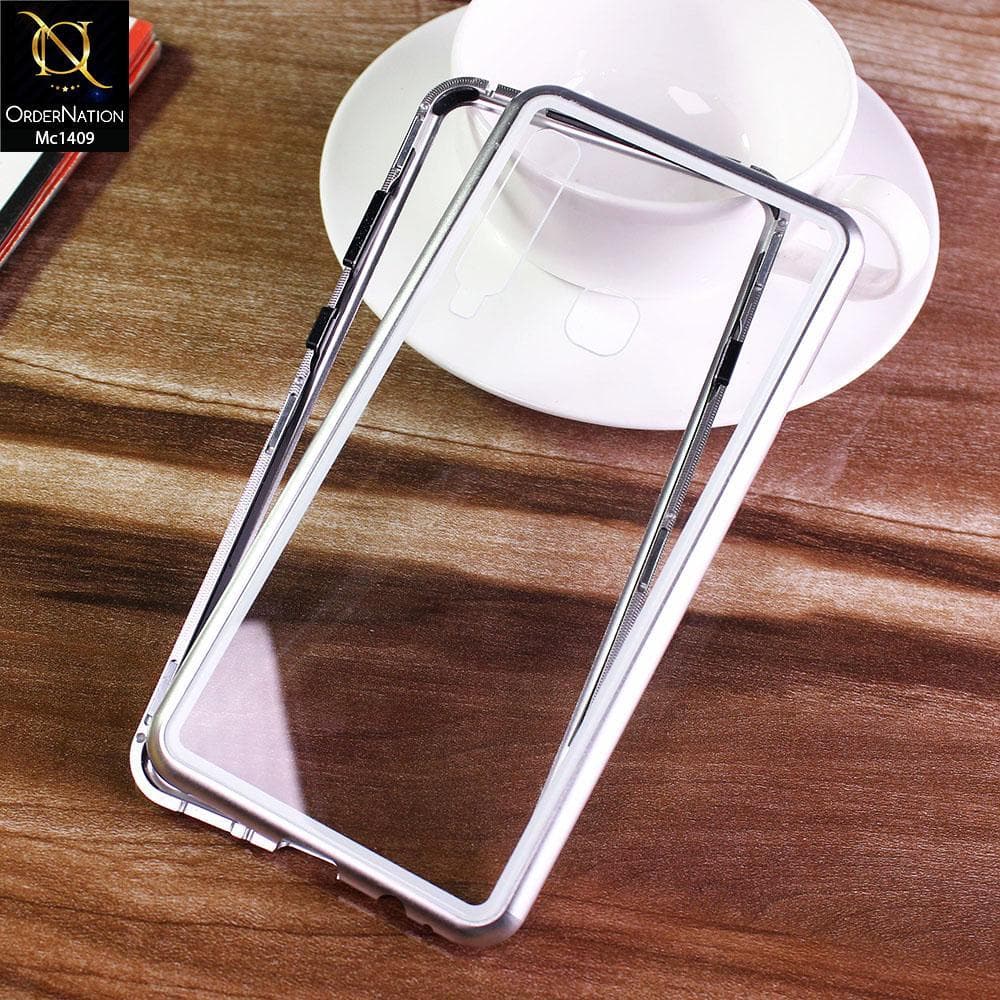 Samsung Galaxy A9 Star Pro Cover - Silver - Luxury HQ Magnetic Back Glass Case - No Glass on Screen Side