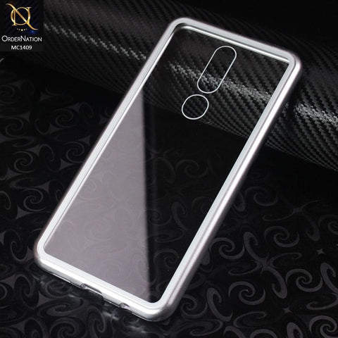 Luxury HQ Magnetic Back Glass Case For Oppo F11 Pro - No Glass On Screen Side - Silver
