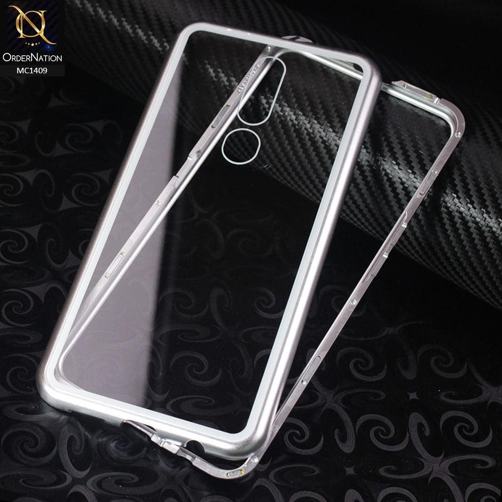 Luxury HQ Magnetic Back Glass Case For Oppo F11 Pro - No Glass On Screen Side - Silver