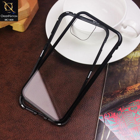 Luxury HQ Magnetic Back Glass Case For iPhone 11 Pro Max - No Glass On Screen Side - Black