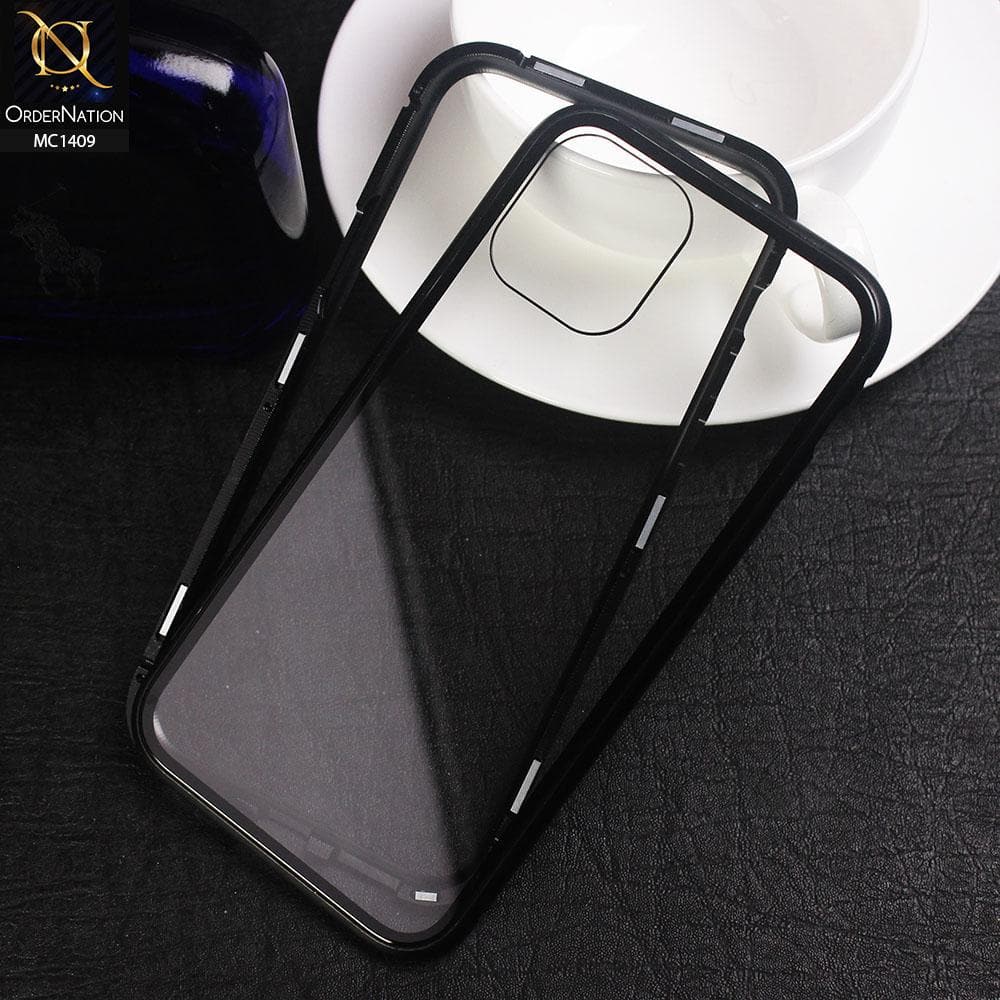 Luxury HQ Magnetic Back Glass Case For iPhone 11 Pro - No Glass On Screen Side - Black