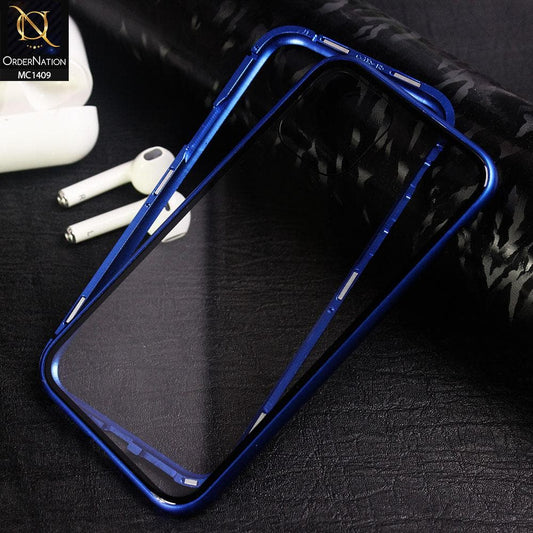 Luxury HQ Magnetic Back Glass Case For iPhone 11 Pro - No Glass On Screen Side - Blue