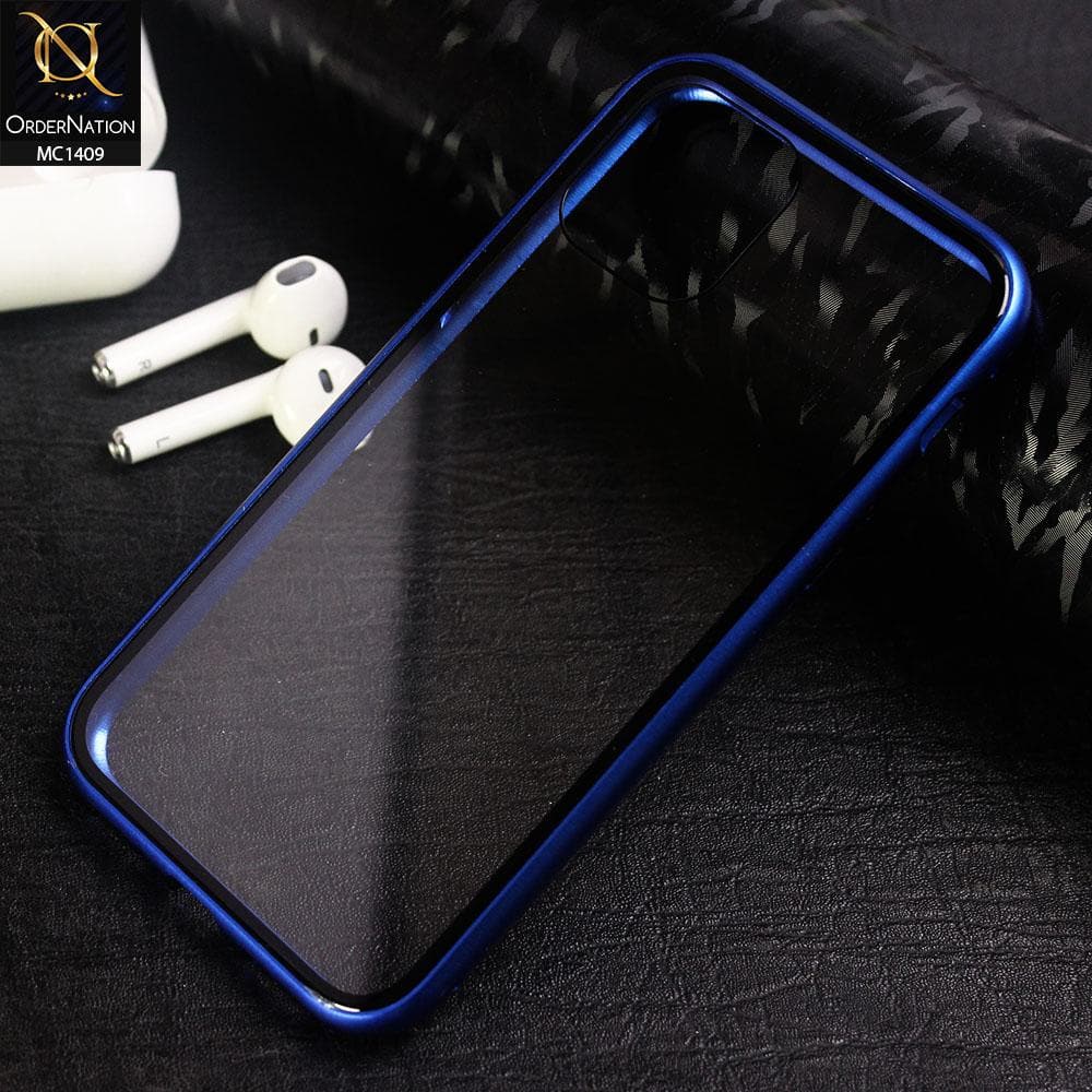 iPhone 11 Pro Max Cover - Blue - Luxury HQ Magnetic Back Glass Case - No Glass On Screen Side