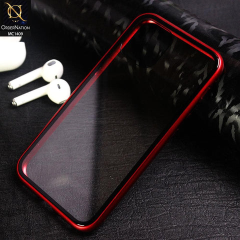 Luxury HQ Magnetic Back Glass Case For iPhone 11 Pro - No Glass On Screen Side - Red