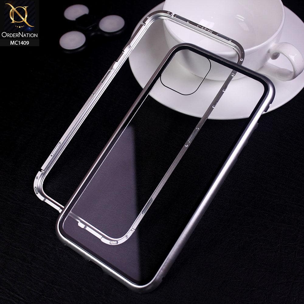 iPhone 11 Pro Max Cover - Silver - Luxury HQ Magnetic Back Glass Case - No Glass on Screen Side