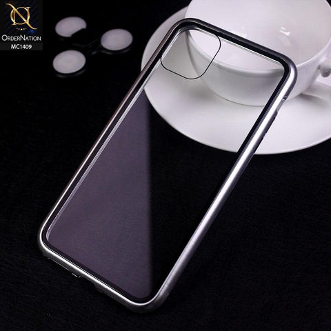iPhone 11 Pro Max Cover - Silver - Luxury HQ Magnetic Back Glass Case - No Glass on Screen Side