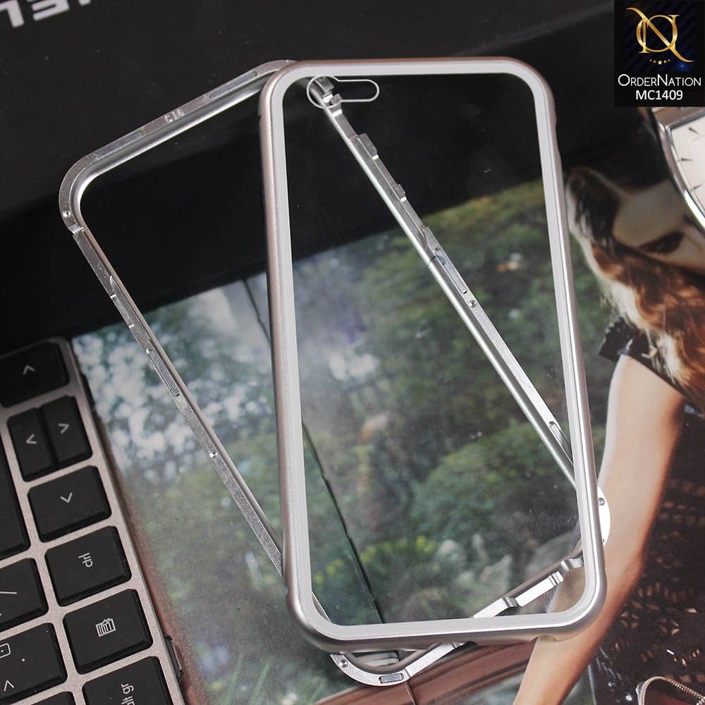 Luxury HQ Magnetic Back Glass Case for iPhone 6s Plus/ 6 Plus - No Glass On Screen Side - Silver