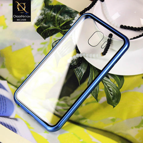 Luxury HQ Magnetic Back Glass Case For Samsung Galaxy J4 2018 - No Glass On Screen Side - Blue