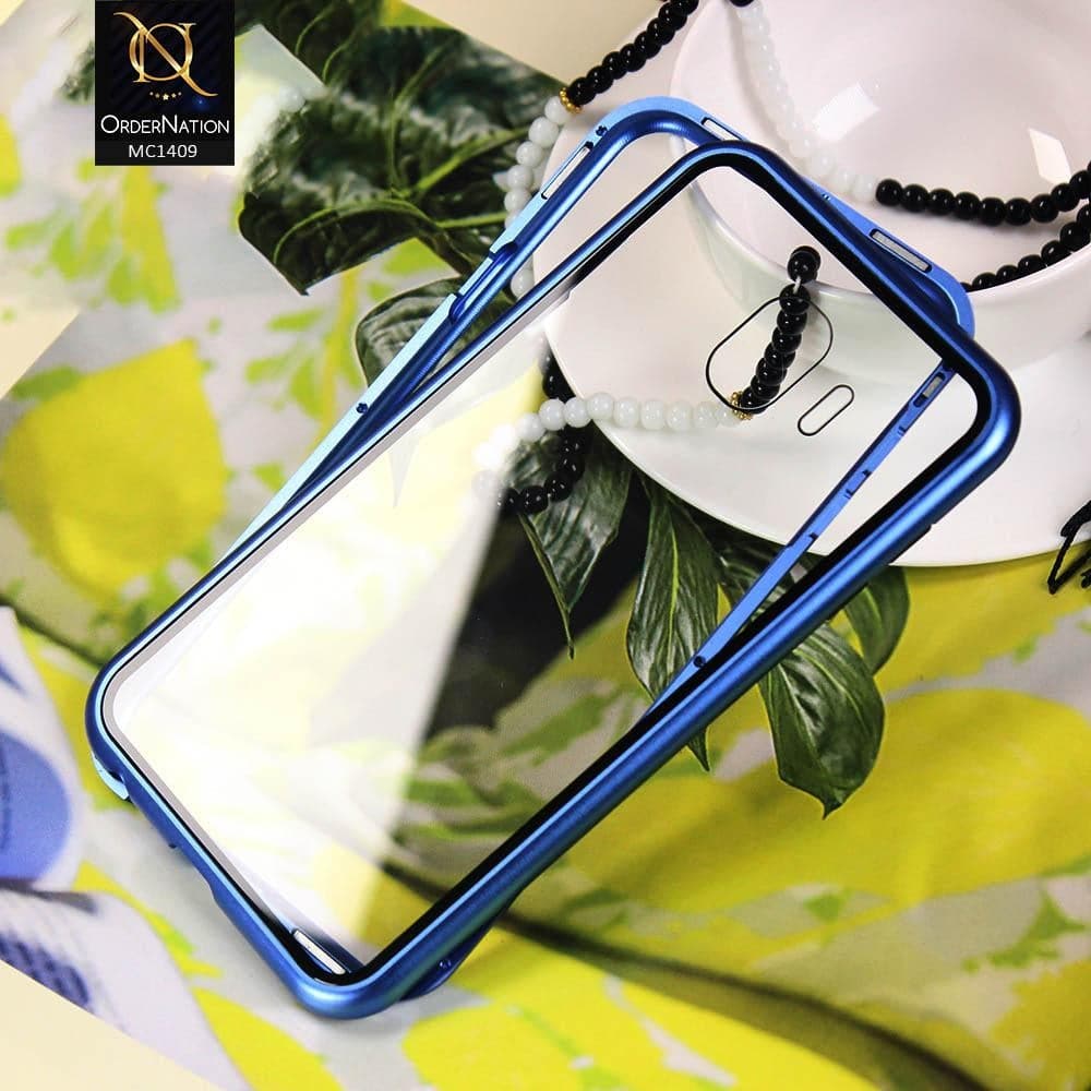 Luxury HQ Magnetic Back Glass Case For Samsung Galaxy J4 2018 - No Glass On Screen Side - Blue