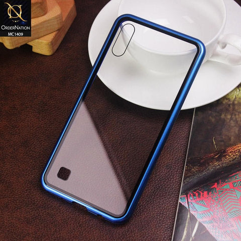Luxury HQ Magnetic Back Glass Case For Samsung Galaxy M10 - No Glass On Screen Side - Blue