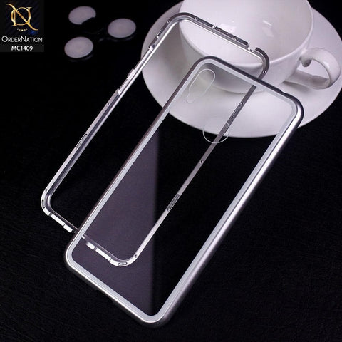 Huawei Y6 2019 / Y6 Prime 2019 Cover - Silver - Luxury HQ Magnetic Back Glass Case - No Glass on Screen Side