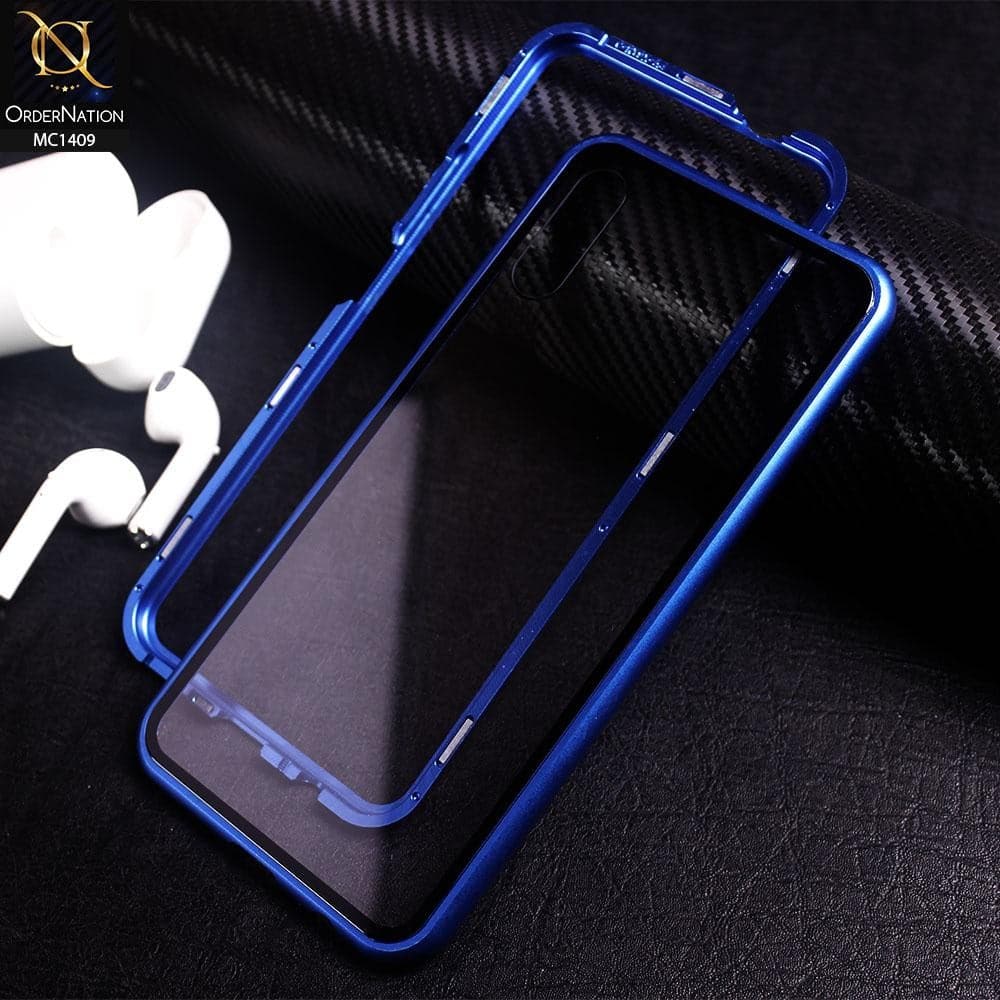 Luxury HQ Magnetic Back Glass Case For Huawei Y9s - No Glass On Screen Side - Blue