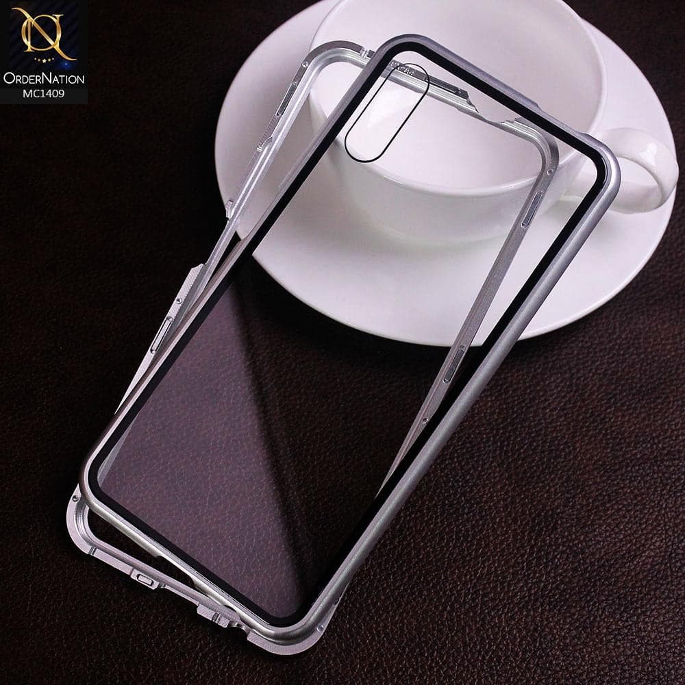 Huawei Y9s Cover - Silver - Luxury HQ Magnetic Back Glass Case - No Glass on Screen Side