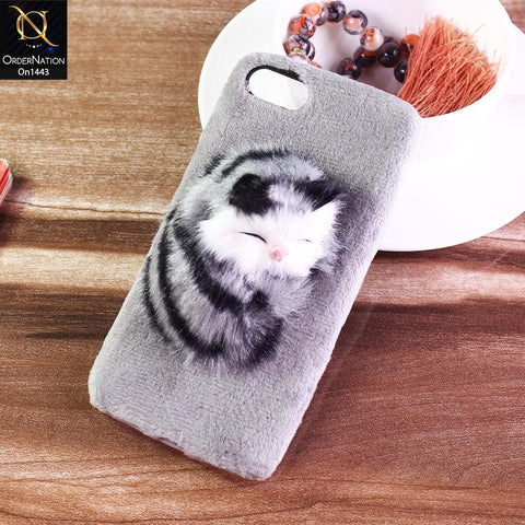 iPhone SE 2020 - Gray - Cute Funny Character Sleeping Fur Case