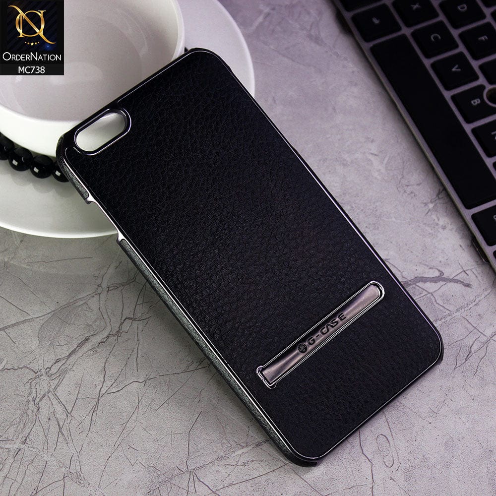 iPhone 6s Plus / 6 Plus Cover - Black - New G-Case Plating Series Ultra Thin leather With Electroplating+Inbuilt Metal Stand Back Hard Case