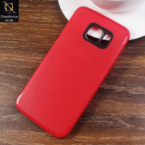 Ssamsung Galaxy S6 Edge Cover - Red - Leather Texture Soft TPU Case