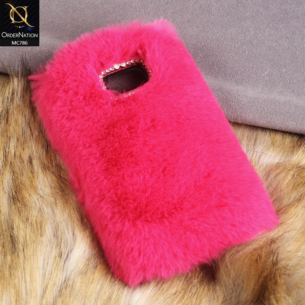 Luxury Rabbit Hair Fur Fluffy Case For Samsung Galaxy S6 Edge - Pink
