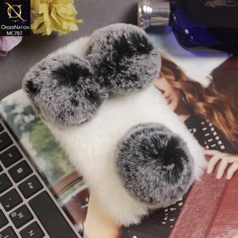 Luxury Panda Furr Hair Soft Fluffy Cover Case For Samsung Galaxy S6 Edge - White