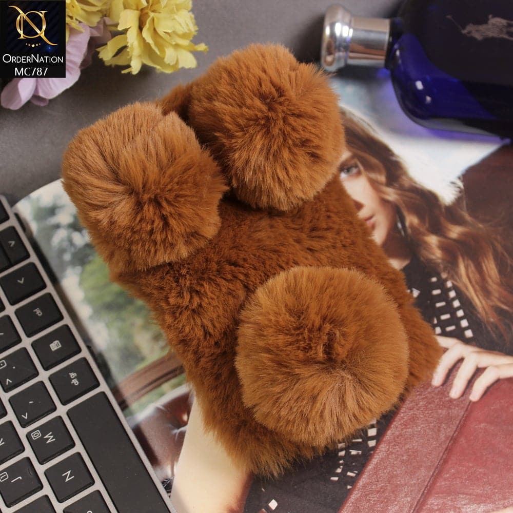 Luxury Panda Furr Hair Soft Fluffy Cover Case For Samsung Galaxy S7 - Brown