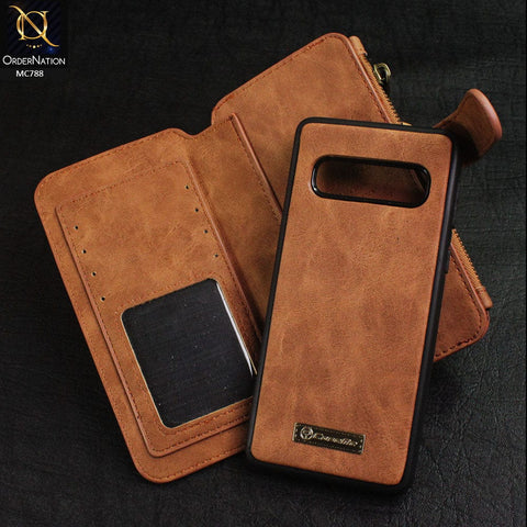 Samsung Galaxy S10 Cover - Brown - Luxury Caseme Bussiness Wallet Leather Soft Case